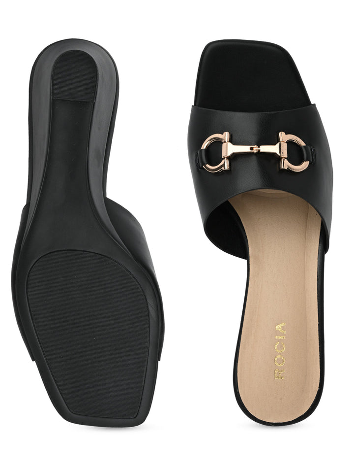 Rocia By Regal Black Women Classic Buckled Wedges