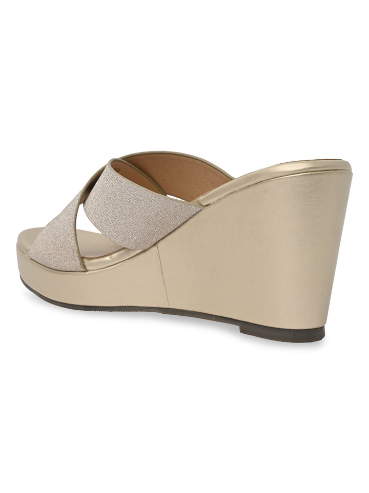 Rocia By Regal Gold Women Shimmery Criss Cross Platforms