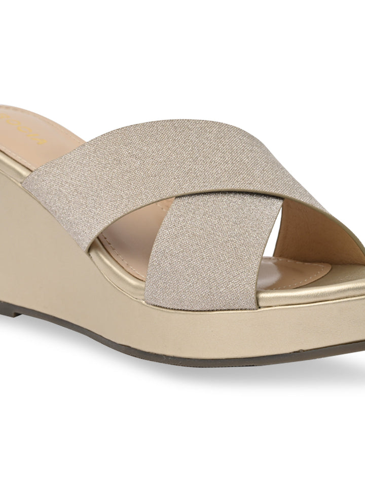 Rocia By Regal Gold Women Shimmery Criss Cross Platforms