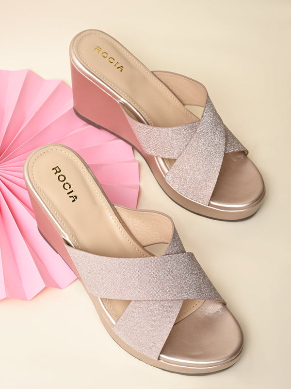 Rocia By Regal Rose Gold Women Shimmery Criss Cross Platforms