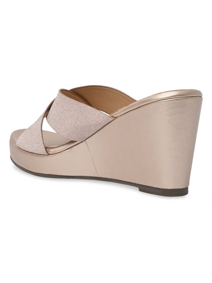 Rocia By Regal Rose Gold Women Shimmery Criss Cross Platforms