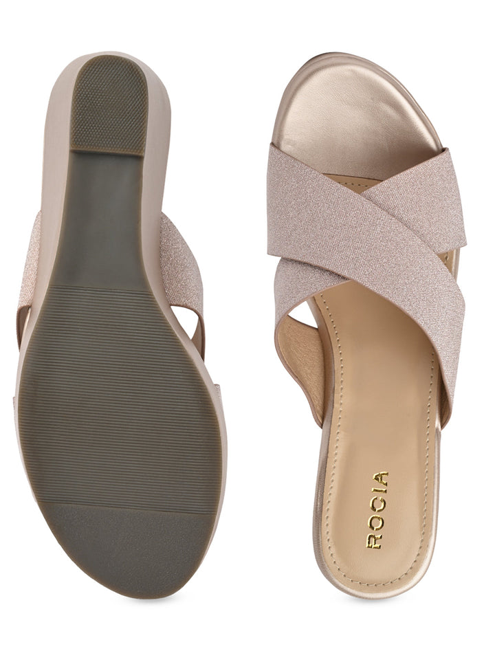 Rocia By Regal Rose Gold Women Shimmery Criss Cross Platforms