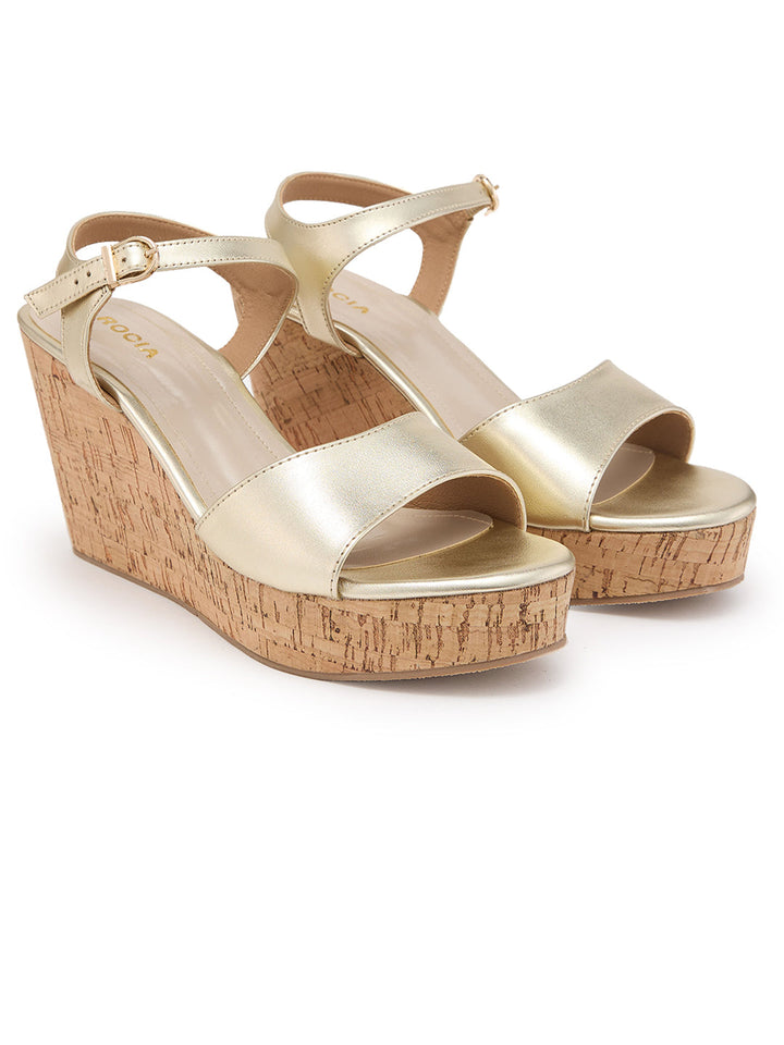 Rocia By Regal Gold Women Classic Ankle Strap Platforms