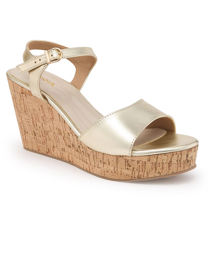 Rocia By Regal Gold Women Classic Ankle Strap Platforms