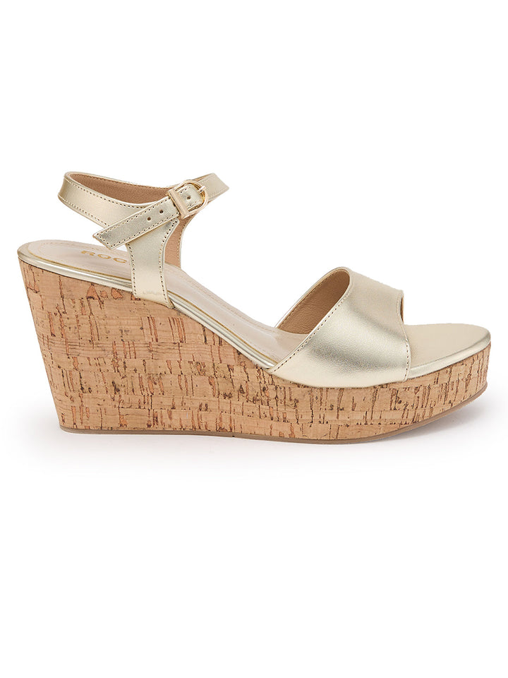 Rocia By Regal Gold Women Classic Ankle Strap Platforms