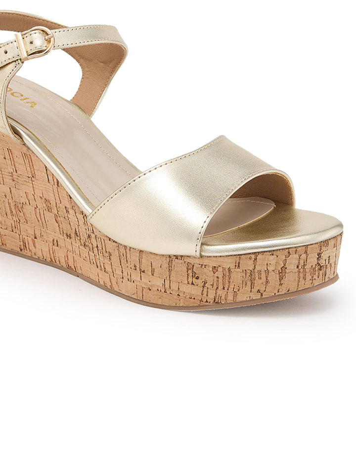 Rocia By Regal Gold Women Classic Ankle Strap Platforms