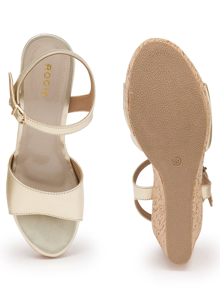 Rocia By Regal Gold Women Classic Ankle Strap Platforms