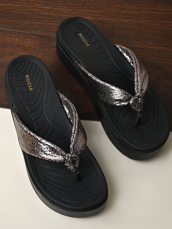 Rocia By Regal Gun Metal Women Casual Knotted Thong Wedges