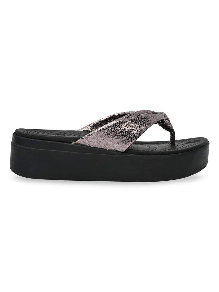 Rocia By Regal Gun Metal Women Casual Knotted Thong Wedges