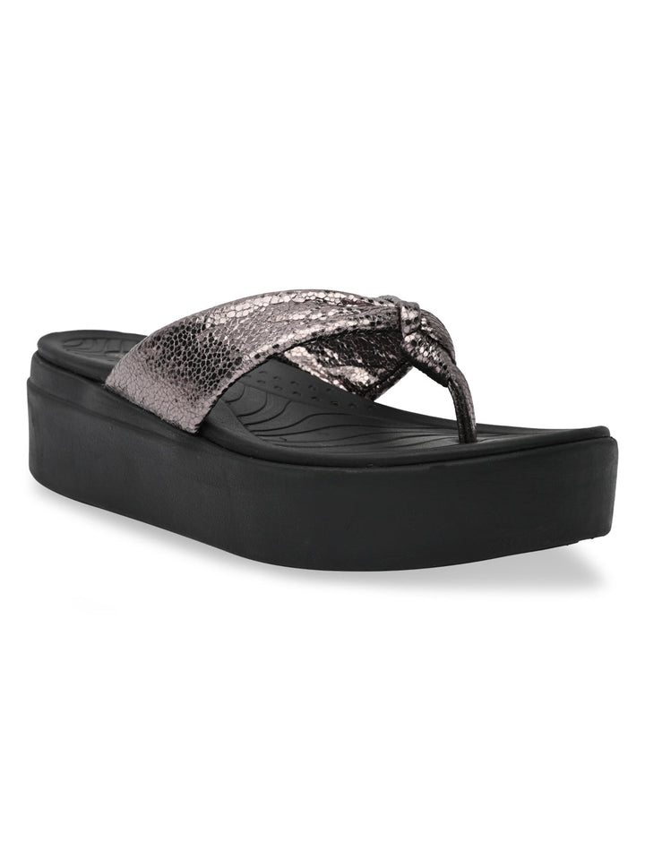Rocia By Regal Gun Metal Women Casual Knotted Thong Wedges