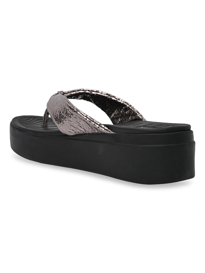 Rocia By Regal Gun Metal Women Casual Knotted Thong Wedges