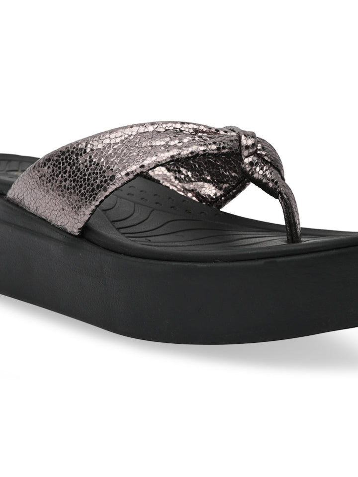 Rocia By Regal Gun Metal Women Casual Knotted Thong Wedges