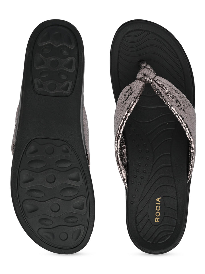 Rocia By Regal Gun Metal Women Casual Knotted Thong Wedges