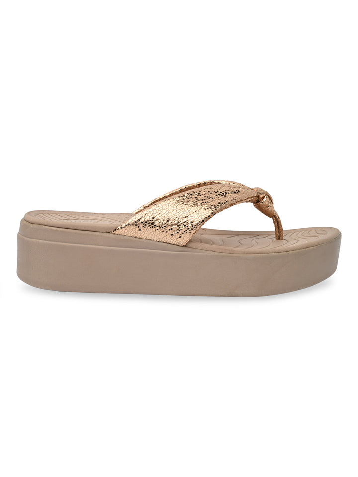 Rocia By Regal Rose Gold Women Casual Knotted Thong Wedges