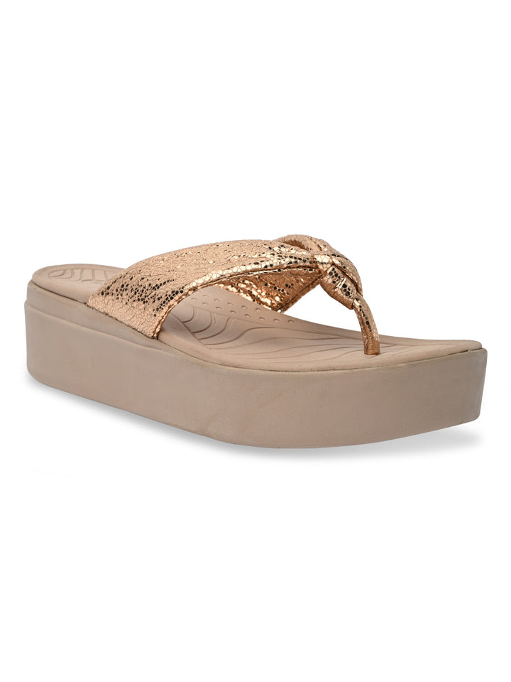Rocia By Regal Rose Gold Women Casual Knotted Thong Wedges