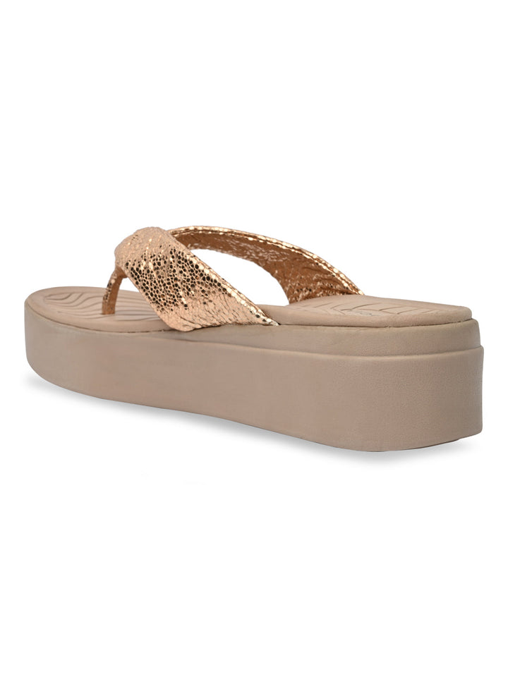 Rocia By Regal Rose Gold Women Casual Knotted Thong Wedges