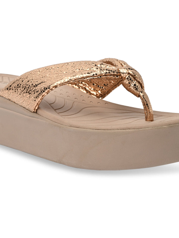 Rocia By Regal Rose Gold Women Casual Knotted Thong Wedges