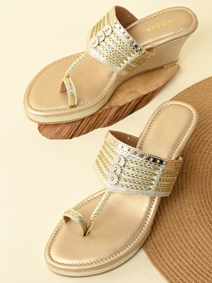 Rocia By Regal Gold Women Kolhapuri Wedges