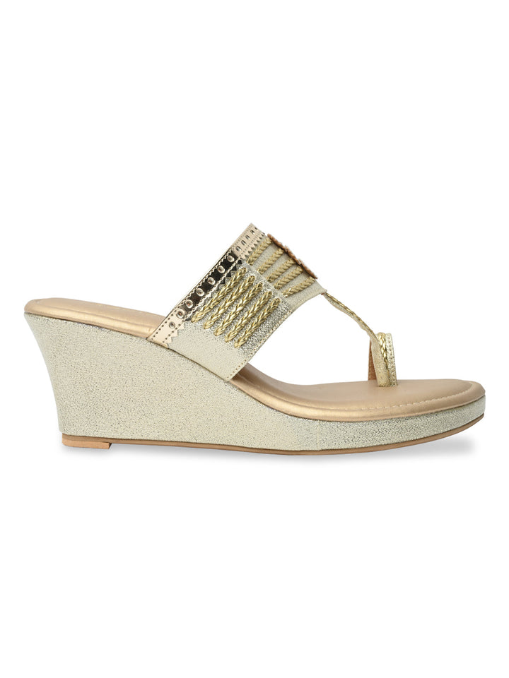 Rocia By Regal Gold Women Kolhapuri Wedges