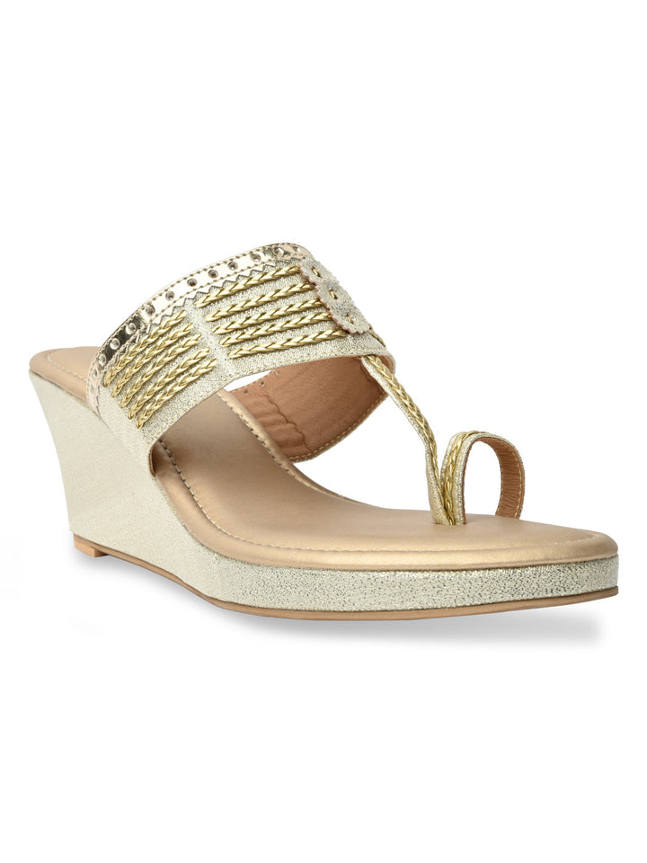 Rocia By Regal Gold Women Kolhapuri Wedges