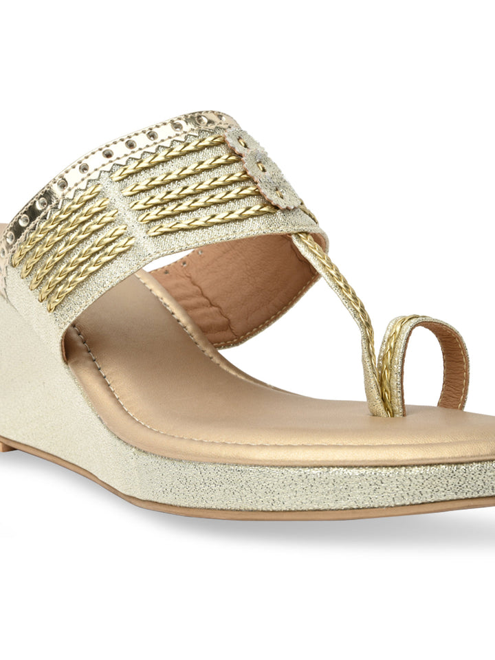 Rocia By Regal Gold Women Kolhapuri Wedges