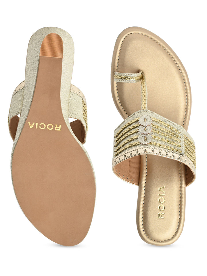 Rocia By Regal Gold Women Kolhapuri Wedges