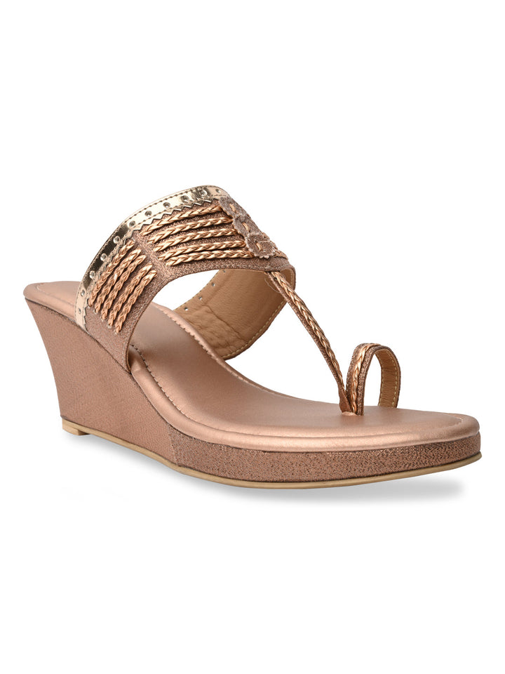 Rocia By Regal Rose Gold Women Kolhapuri Wedges
