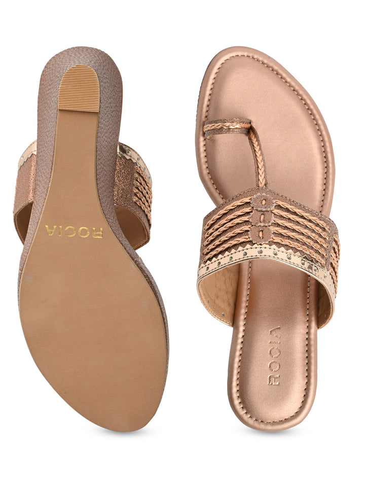 Rocia By Regal Rose Gold Women Kolhapuri Wedges