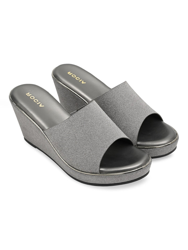 Rocia By Regal Gun Metal Women Slip On Shimmery High Platforms