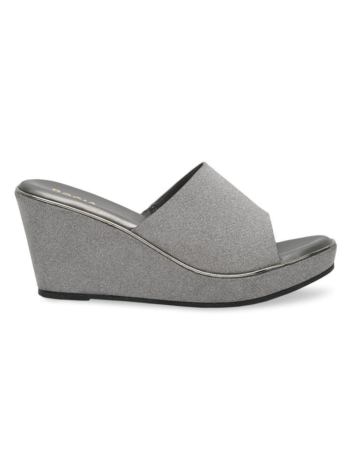 Rocia By Regal Gun Metal Women Slip On Shimmery High Platforms