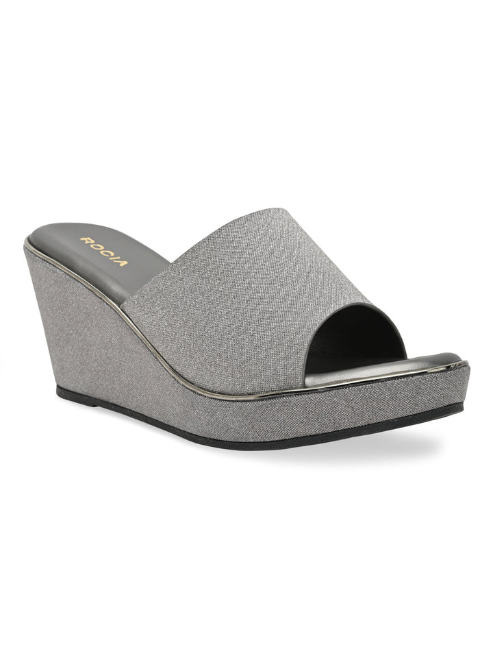Rocia By Regal Gun Metal Women Slip On Shimmery High Platforms
