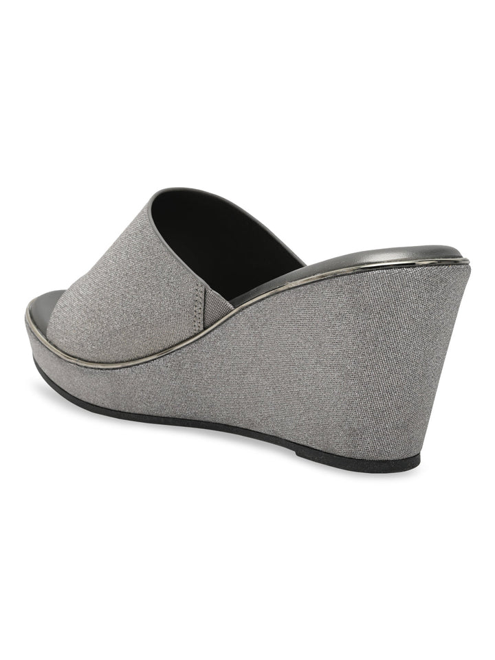 Rocia By Regal Gun Metal Women Slip On Shimmery High Platforms