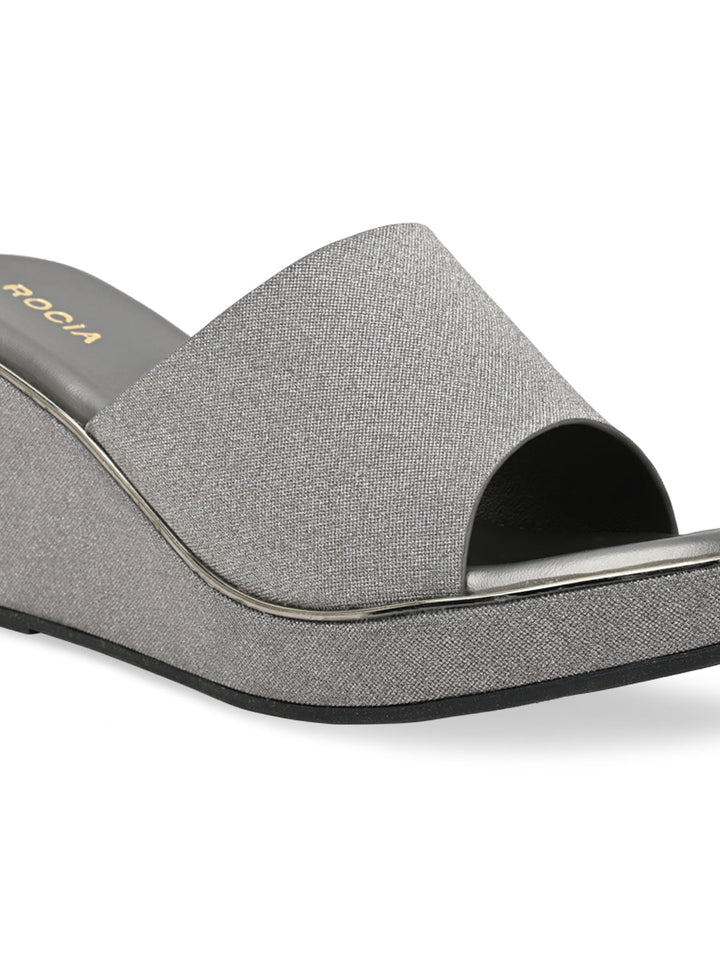 Rocia By Regal Gun Metal Women Slip On Shimmery High Platforms