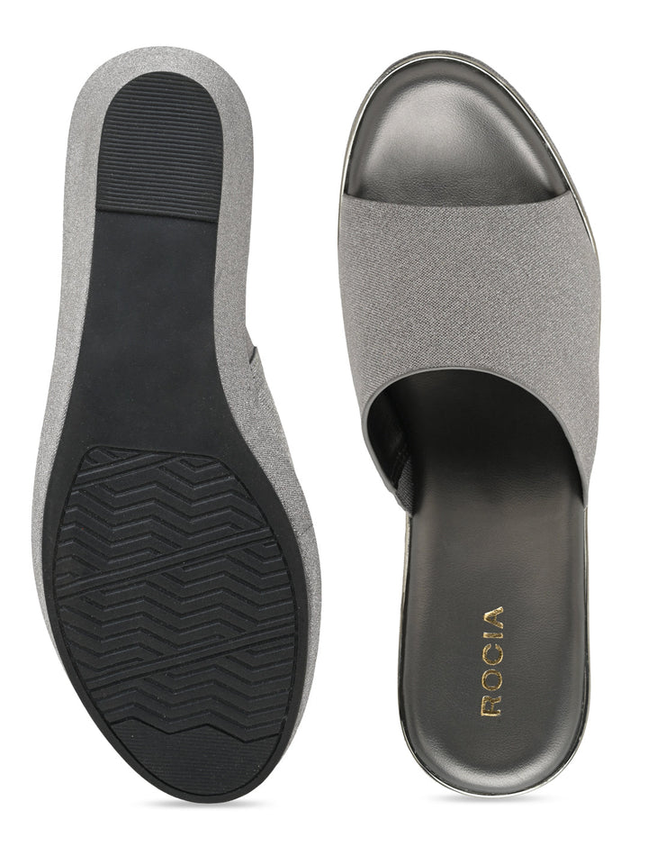 Rocia By Regal Gun Metal Women Slip On Shimmery High Platforms