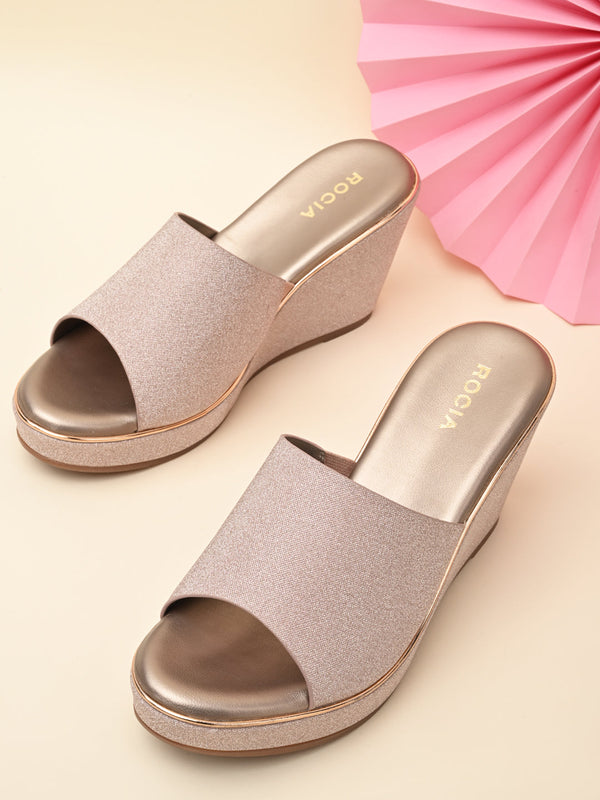 Rocia By Regal Rose Gold Women Slip On Shimmery High Platforms