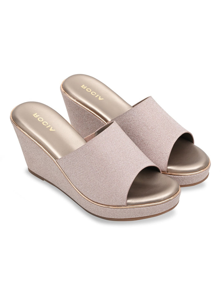 Rocia By Regal Rose Gold Women Slip On Shimmery High Platforms