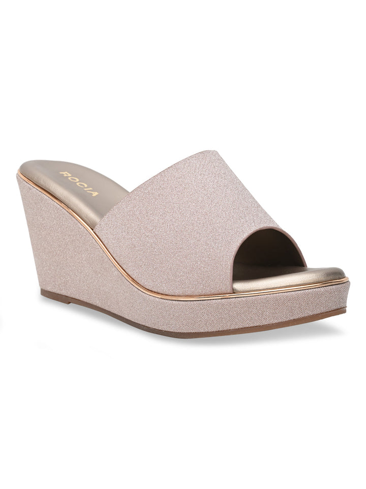 Rocia By Regal Rose Gold Women Slip On Shimmery High Platforms