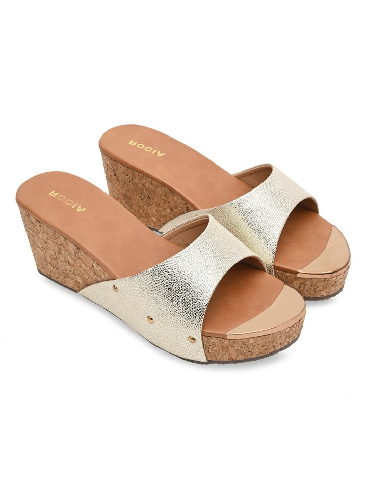 Rocia By Regal Gold Women Slip On High Wedges