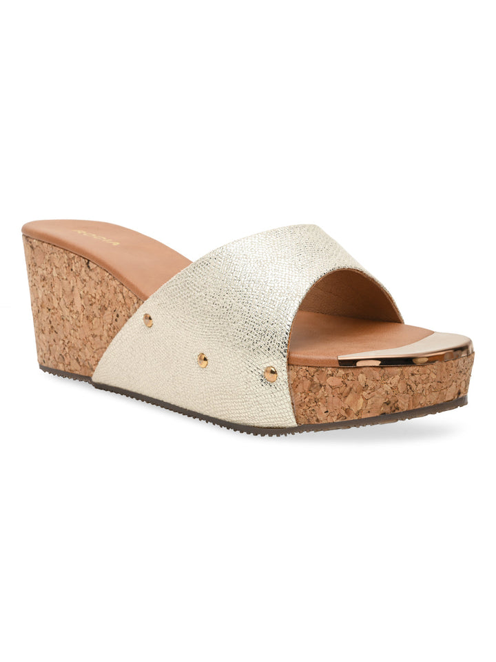 Rocia By Regal Gold Women Slip On High Wedges