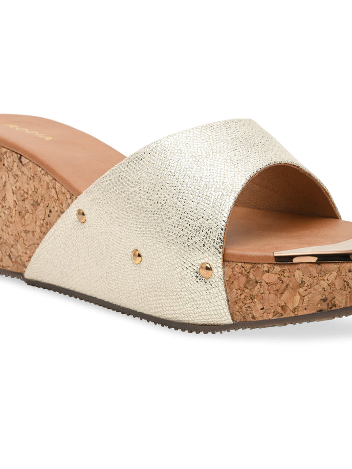 Rocia By Regal Gold Women Slip On High Wedges