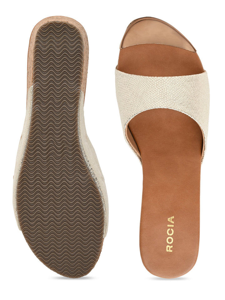 Rocia By Regal Gold Women Slip On High Wedges