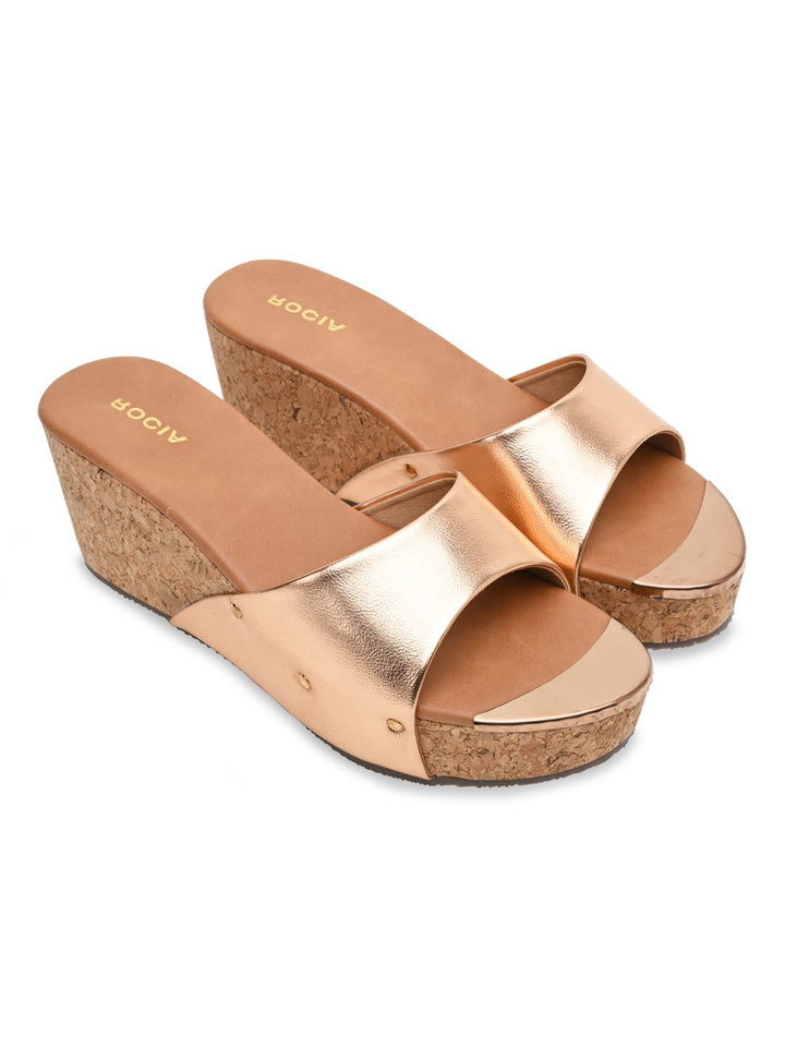 Rocia By Regal Rose Gold Women Slip On High Wedges