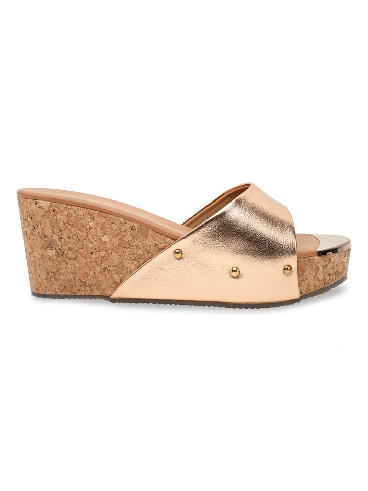 Rocia By Regal Rose Gold Women Slip On High Wedges