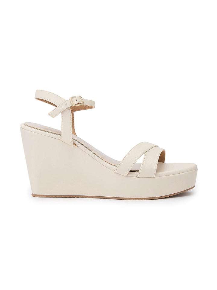 Rocia By Regal Cream Women Ankle Strap High Heel Platforms