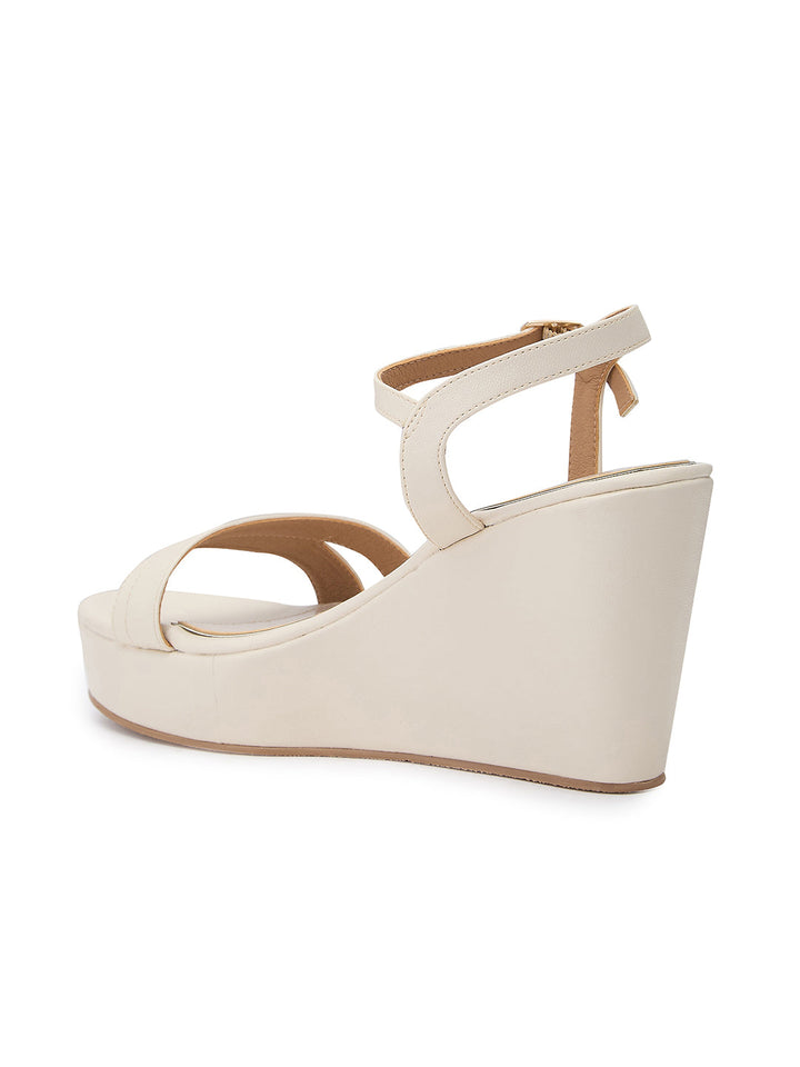Rocia By Regal Cream Women Ankle Strap High Heel Platforms