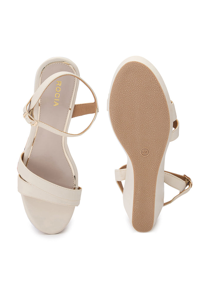 Rocia By Regal Cream Women Ankle Strap High Heel Platforms