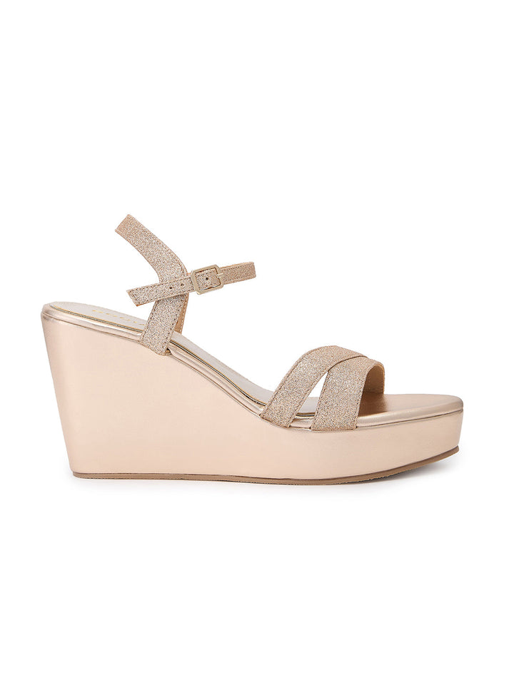 Rocia By Regal Rose Gold Women Ankle Strap High Heel Platforms