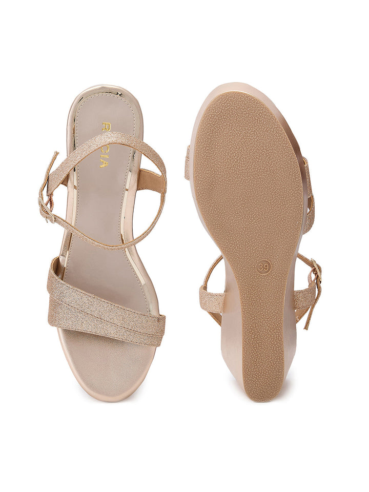 Rocia By Regal Rose Gold Women Ankle Strap High Heel Platforms