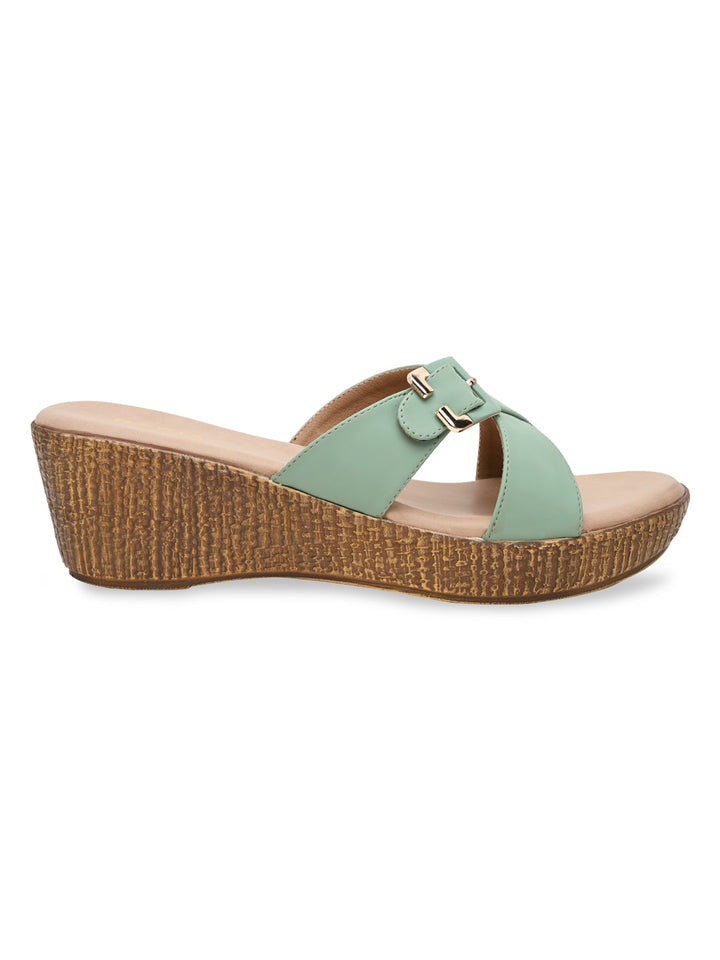 Rocia By Regal Green Women Casual Buckled Platforms