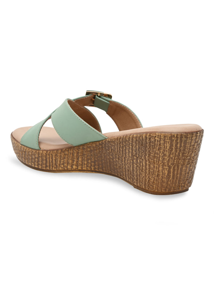 Rocia By Regal Green Women Casual Buckled Platforms